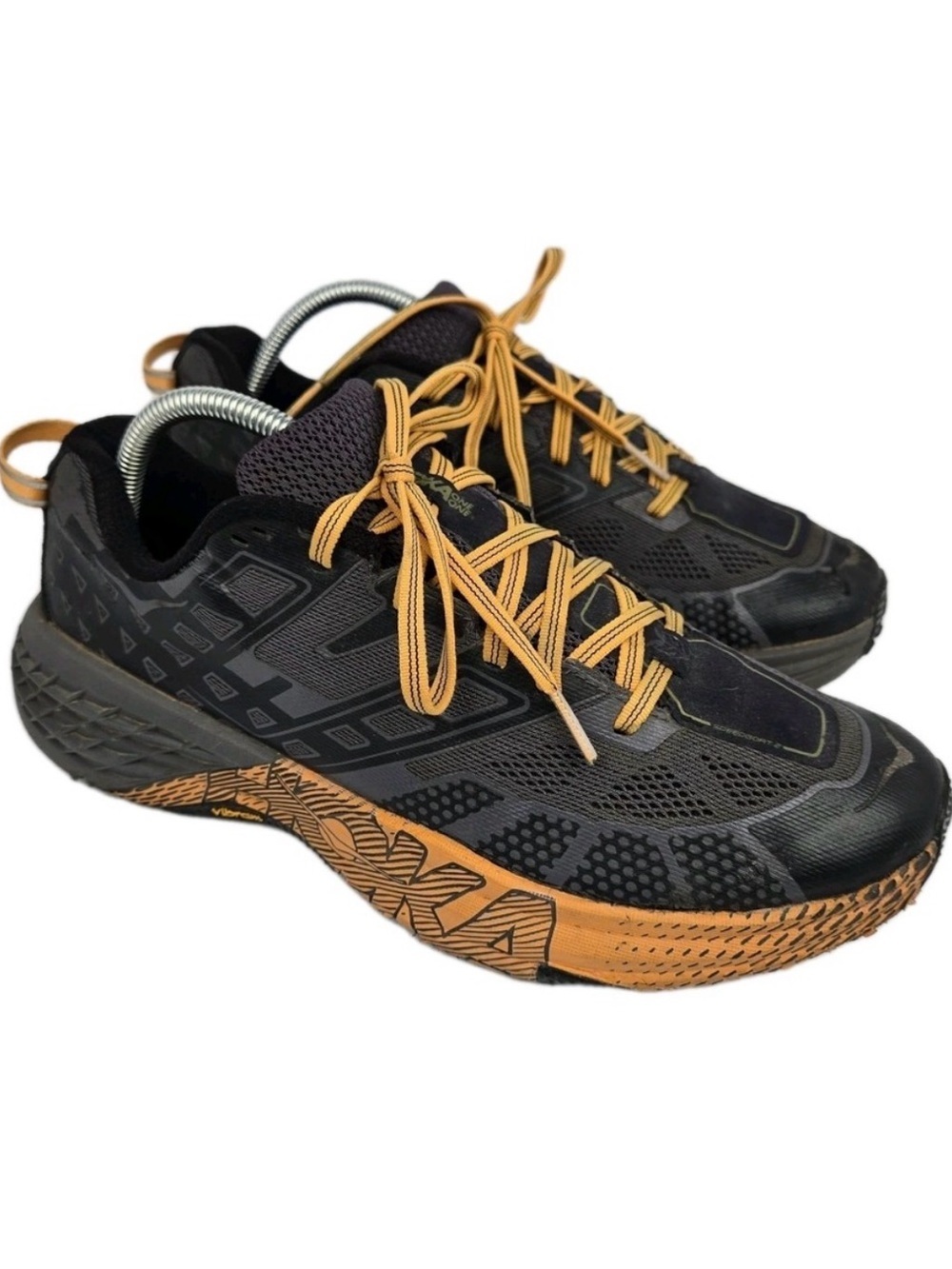 HOKA One One Speedgoat 2 Trail Running Shoes Mens 10 Gray Orange Vibram Hiking